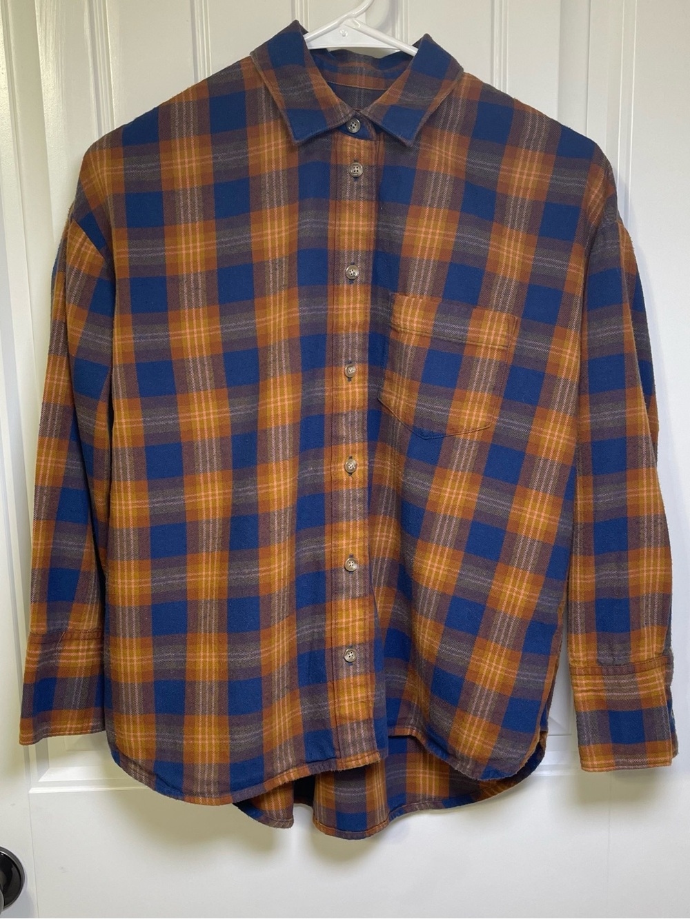 Madewell Womens Plaid Flannel Shirt XS Blue Orange Pink Cozy Autumn Fall Winter - Picture 2 of 11